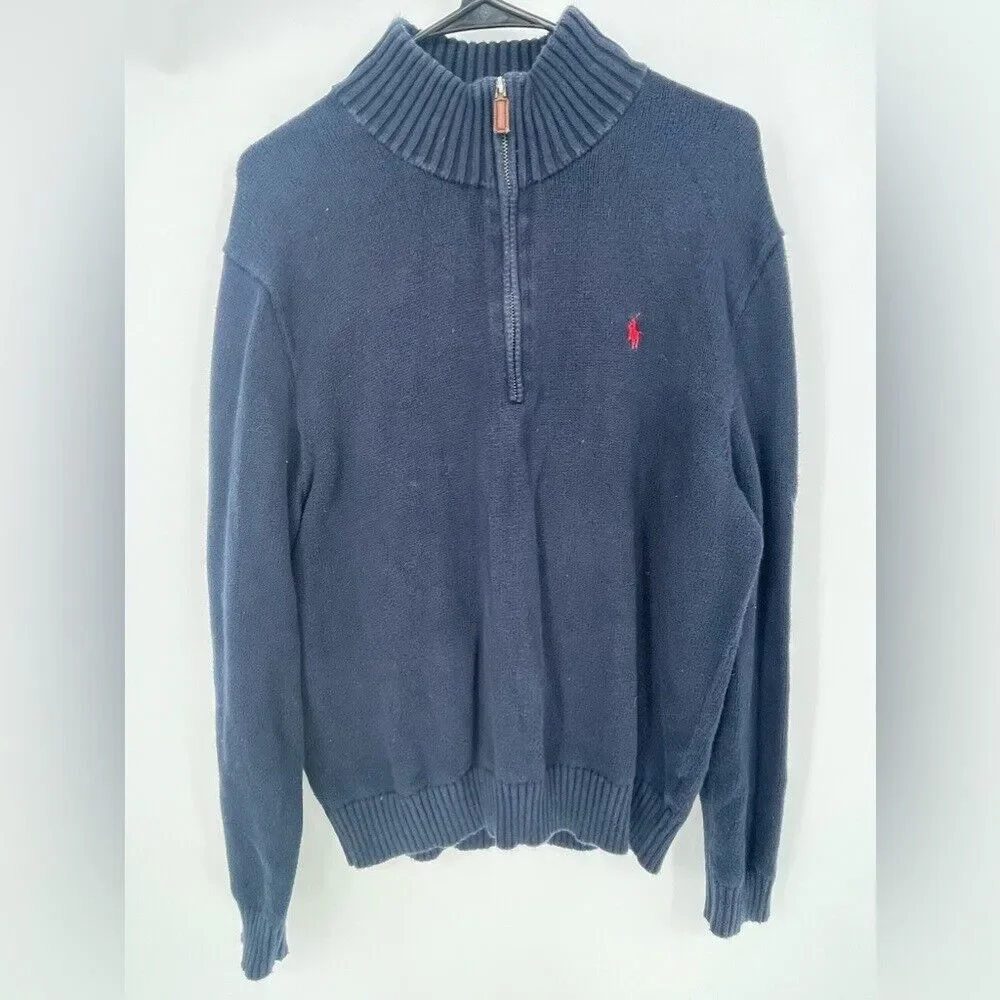 Men's Ralph, Lauren polo, pullover, quarter zip blue sweater,‎ size large